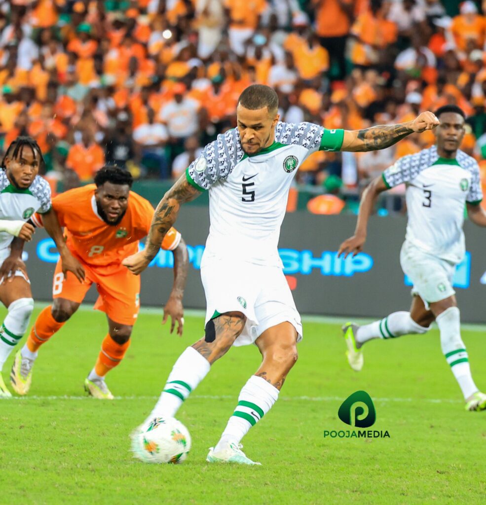 Troost-Ekong taking the penalty against Cote D'Ivoire (Photo credit: Pooja media)