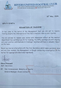 Rivers United Letter to Deputy