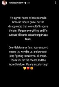 Osimhen's instagram page celebrating the fans