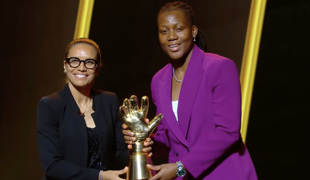 Chiamaka Nnadozie receiving her CAF award