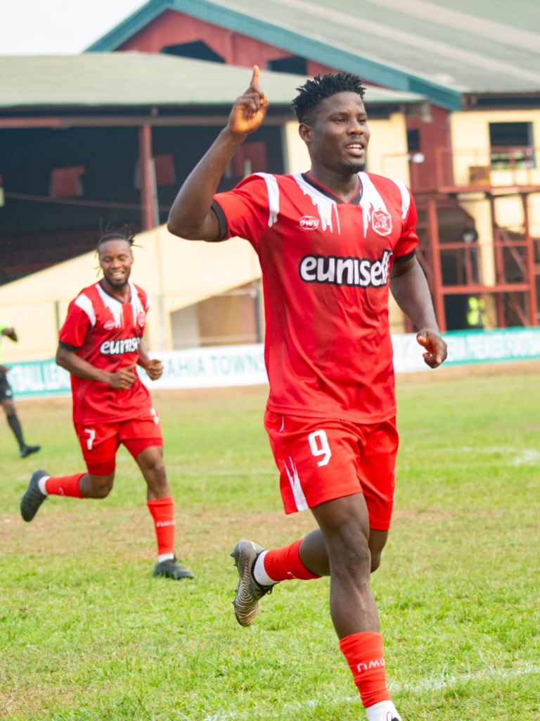NPFL MD 22 Abia Warriors striker celebrates