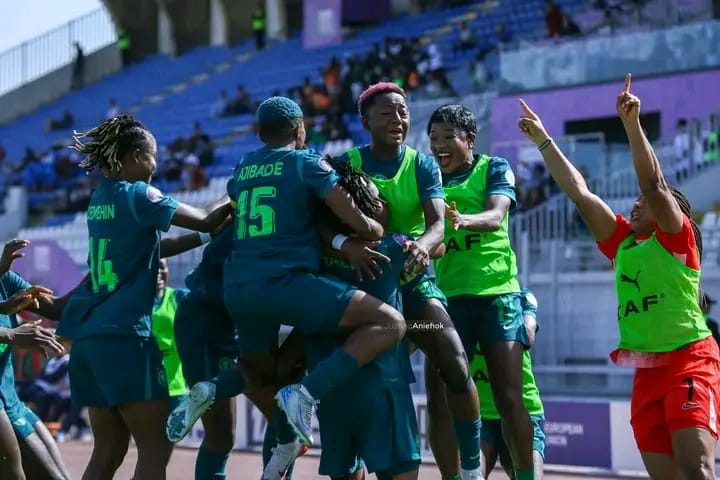 Unbeaten Super Falcons celebrates 5-0 win over Zambia.
