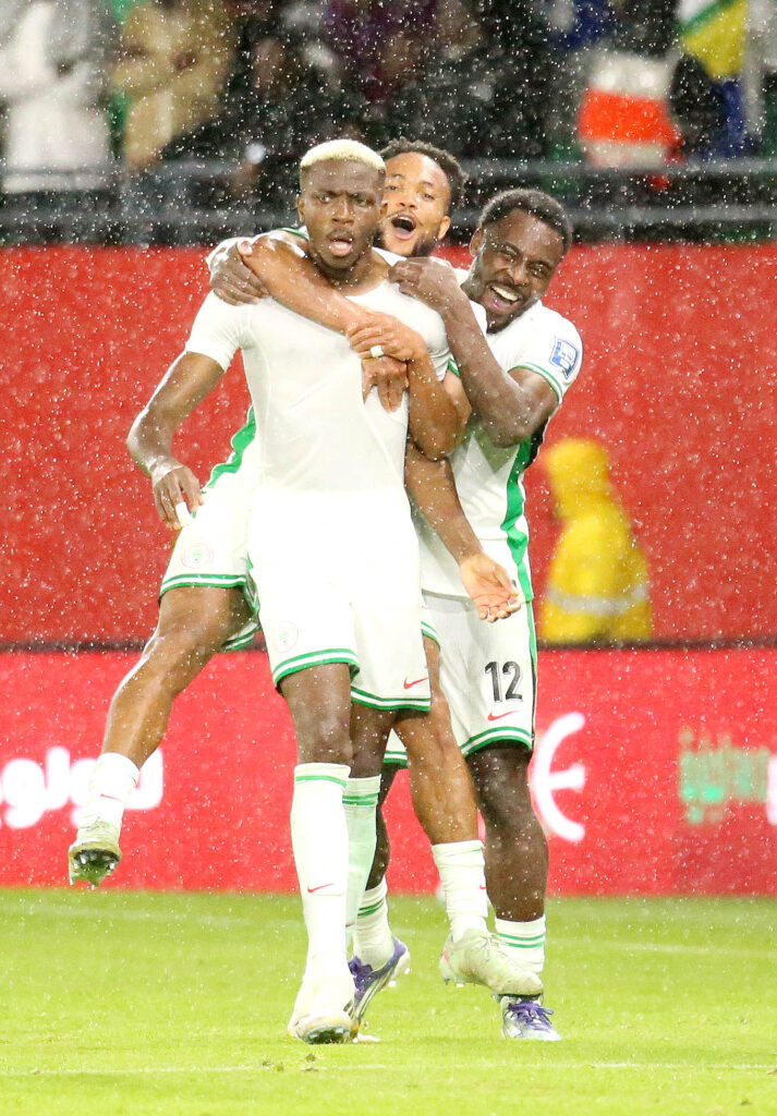 Osimhen celebrates his brace in the CAF World Cup Playoff game Vs Gabon