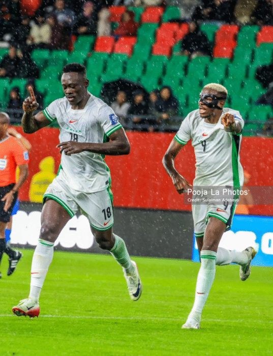 Osimhen celebrates with Akor Vs Gabon