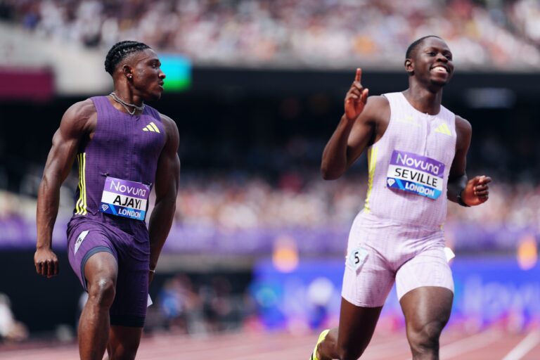 Again! Ajayi Defeats World Champion Seville at London Diamond League Kanyinsola Ajayi Beats Seville Oblique at the London Diamond League