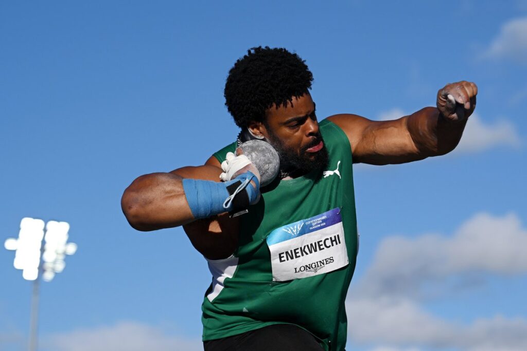 Chukwuebuka Enekwechi wins gold at Glasgow 2026 athletics for Nigeria.
