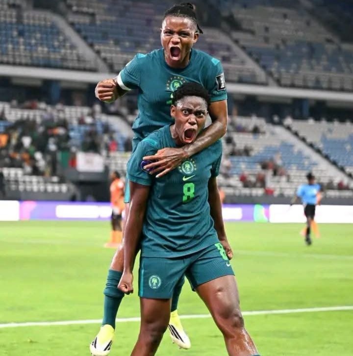 Super Falcons vs Zambia: Assisat Oshoala celebrates her goal