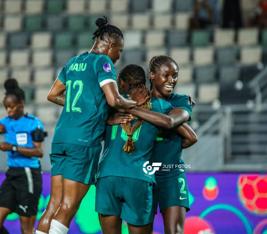 Super Falcons celebrates after scoring a gaol that send them to WAFCON Quarter-final