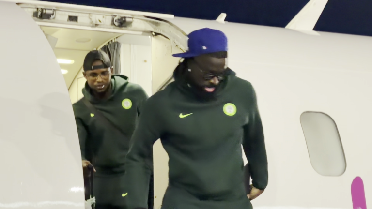 Watch: Super Eagles Arrive Bissau for High-Stakes 2027 AFCON Group L Encounter Tolu and Frank Onyeka descending from the Airpeace flight that took the team to Guinea-Bissau